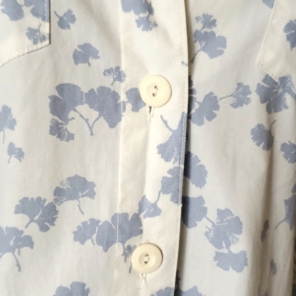 Vintage Marjorie Prairie Maxi White & Periwinkle Blue Parsley Toteme Style Smock - Picture 7 of 12